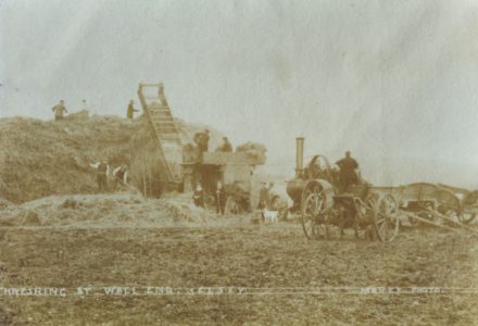 Farming scene showing threshing at Wall End - thumbnail image