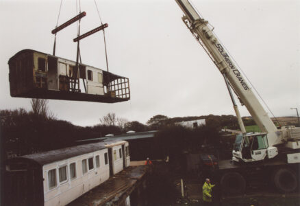 Railway carriages being removed by crane - thumbnail image