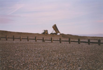 Selsey: Dump Truck dumping shingle at Church Norton - thumbnail image