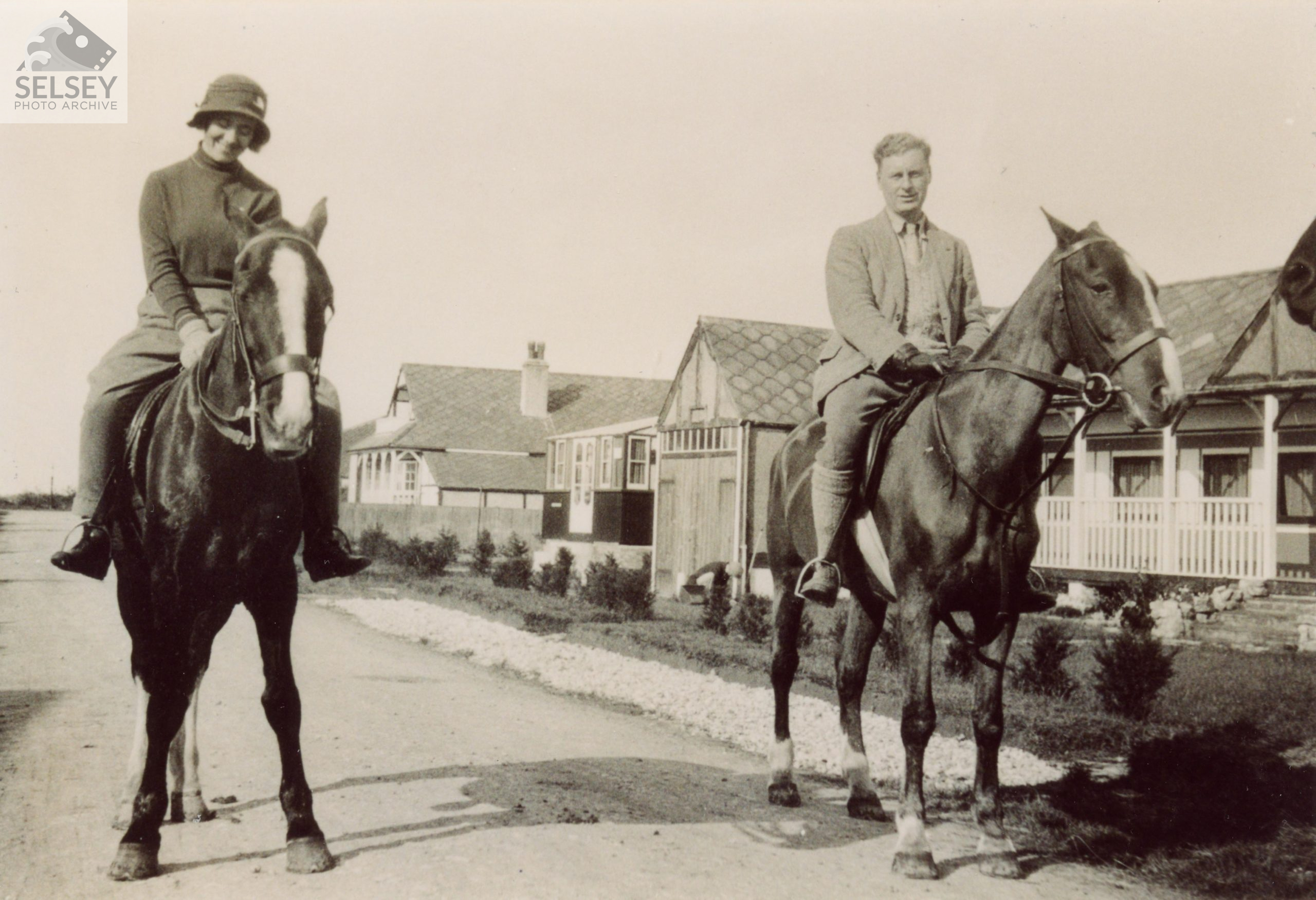 A pair of horse riders in Park Lane Selsey Photo Archive