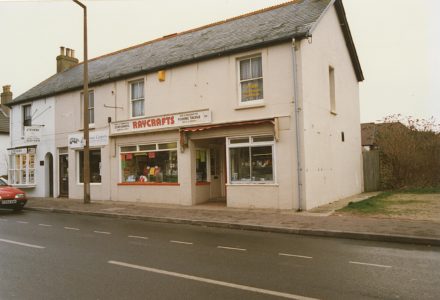 Selsey: Raycrafts stationers and fishing tackle shop. Raycrafts is the business to be operating (at the time of writing) of the three shown. - thumbnail image